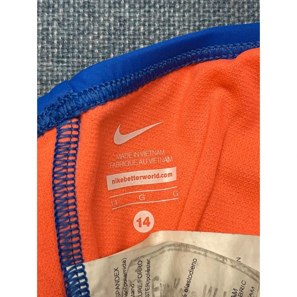 Nike Girls Blue Orange One Piece Swimsuit Racerback Keyhole Size 14 Large